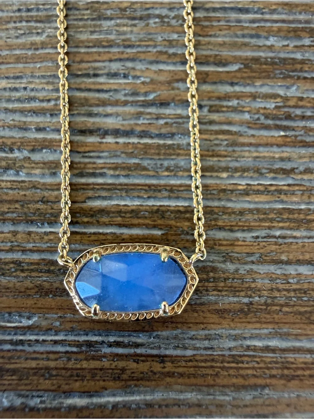 Kendra Scott Gold Necklace with Blue Faceted Pendant